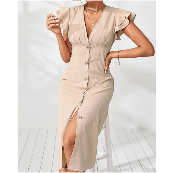 Boho Button up Butterfly Sleeve Dress - Picture 1 of 3